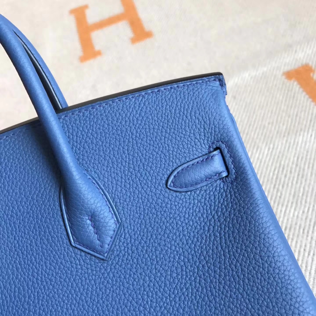 Luxury Hermes Togo Calfskin Leather Birkin Bag25CM in 7W Blue Izmir