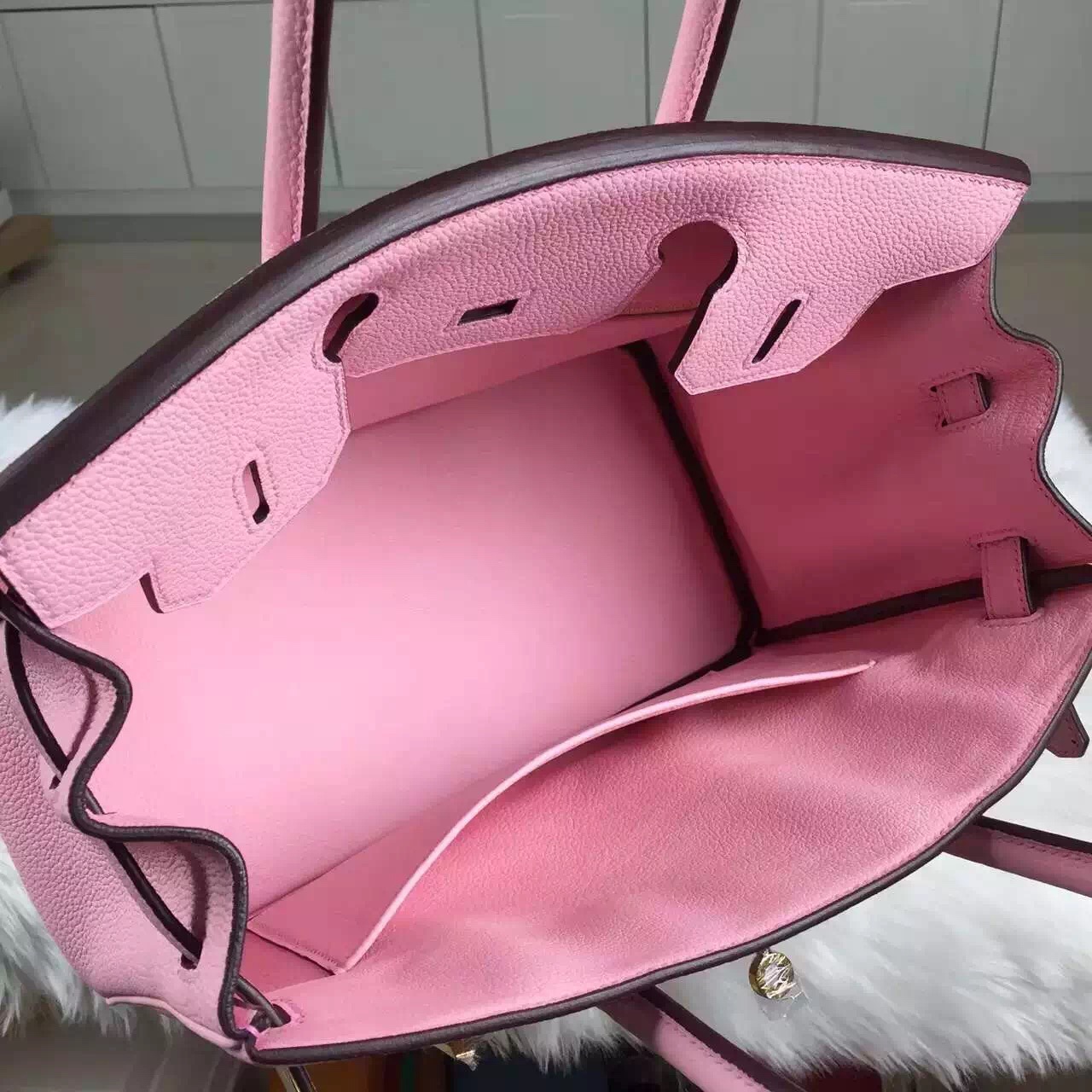 2015 New Pretty Hermes 3Q Rose Sakura France Togo Leather Birkin Bag 30CM