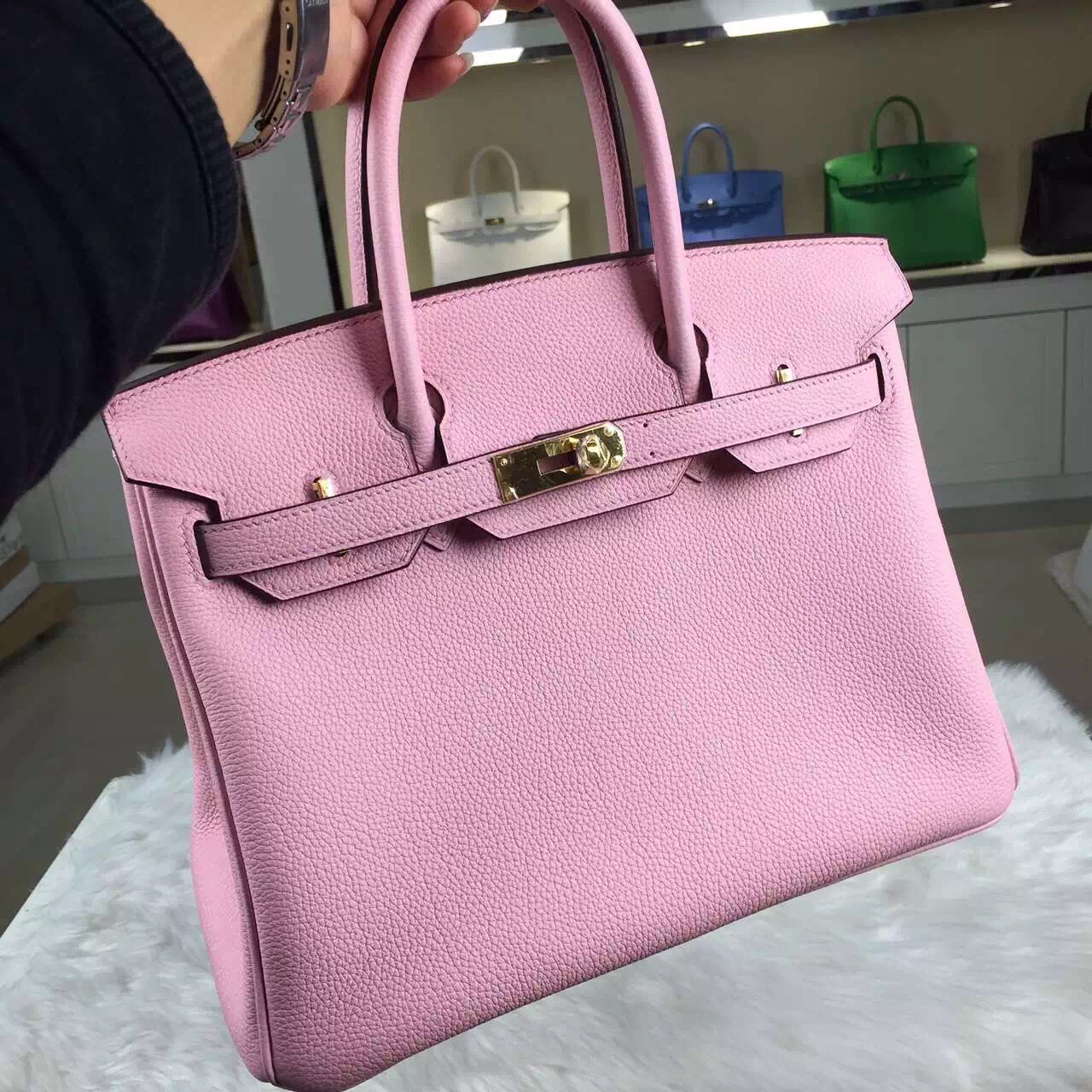 2015 New Pretty Hermes 3Q Rose Sakura France Togo Leather Birkin Bag 30CM