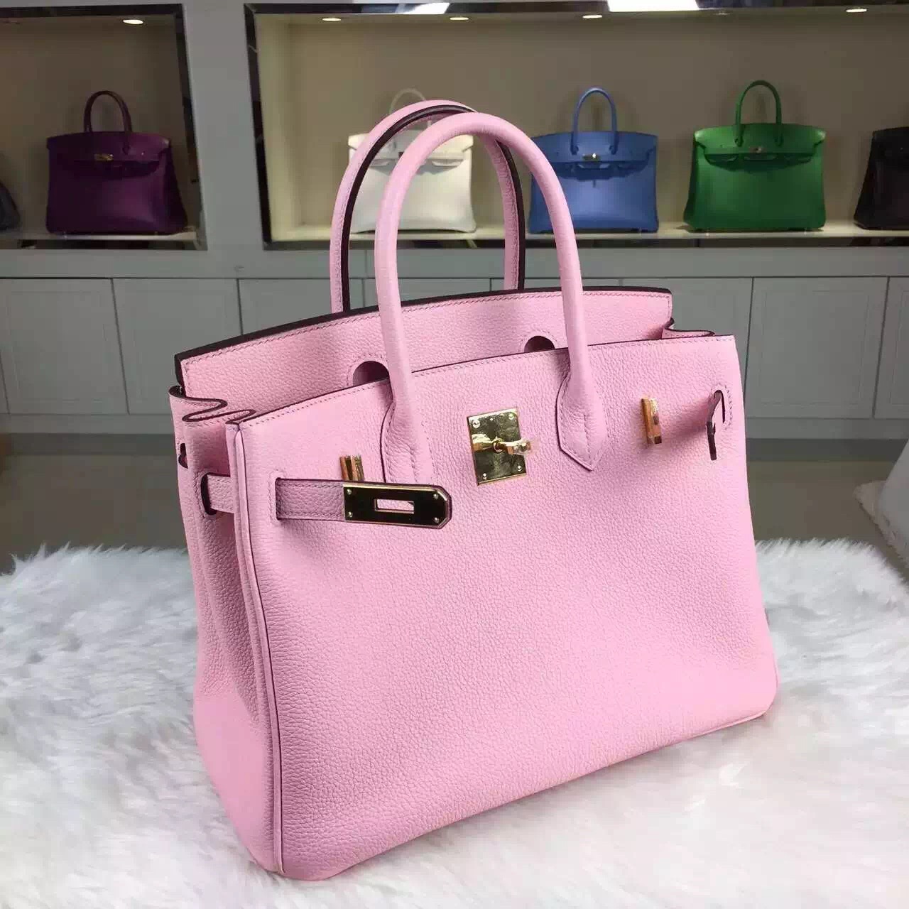 2015 New Pretty Hermes 3Q Rose Sakura France Togo Leather Birkin Bag 30CM