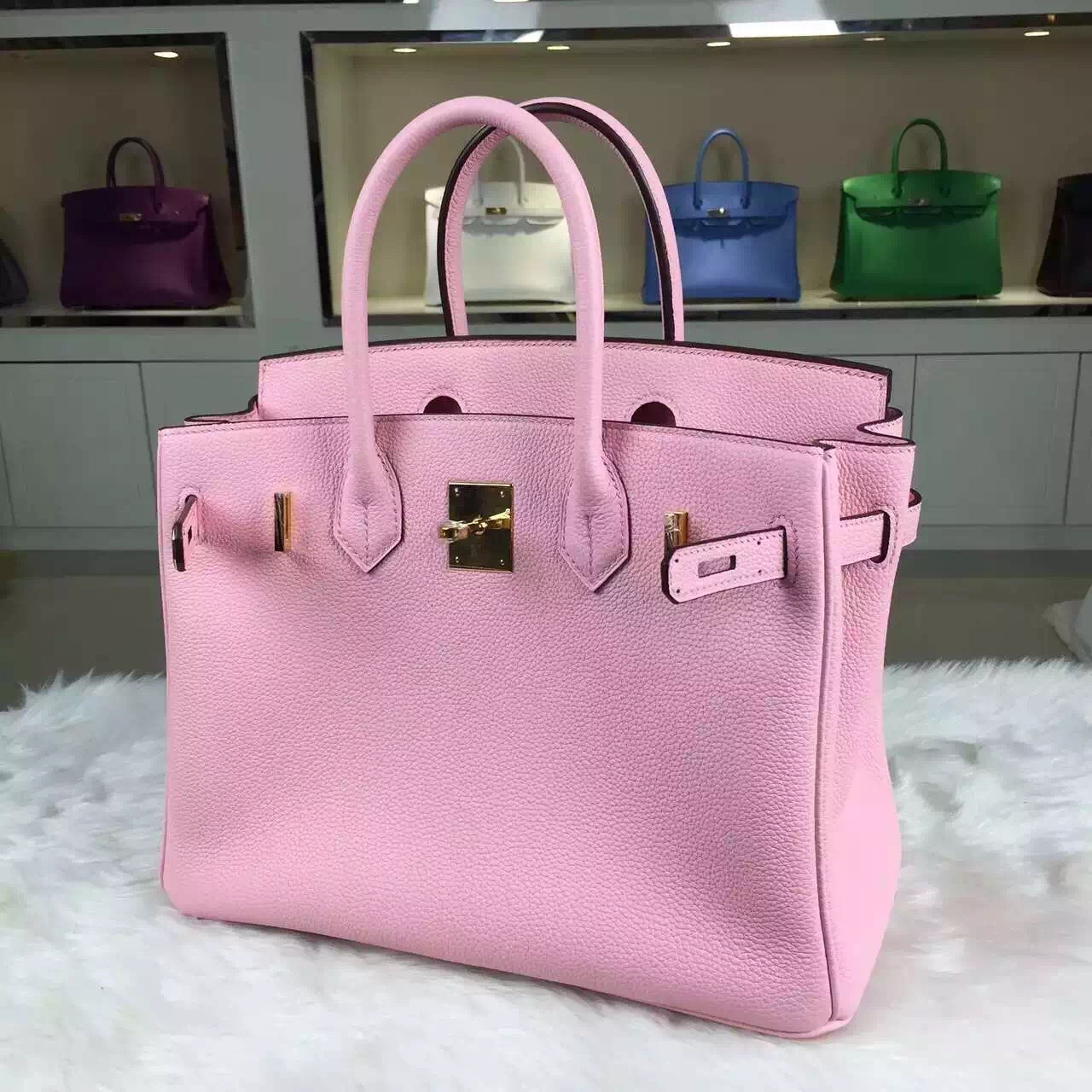 2015 New Pretty Hermes 3Q Rose Sakura France Togo Leather Birkin Bag 30CM