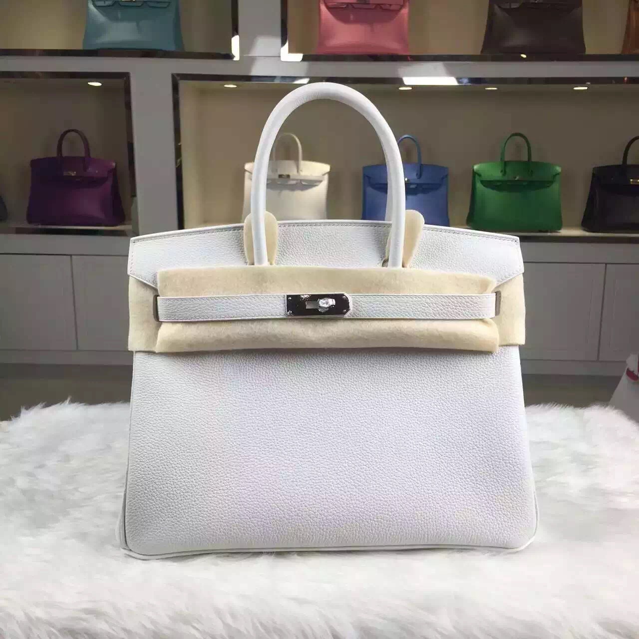 Hermes Birkin 30CM 01 White France Togo Leather Elegant Ladies&#8217; Tote Bag