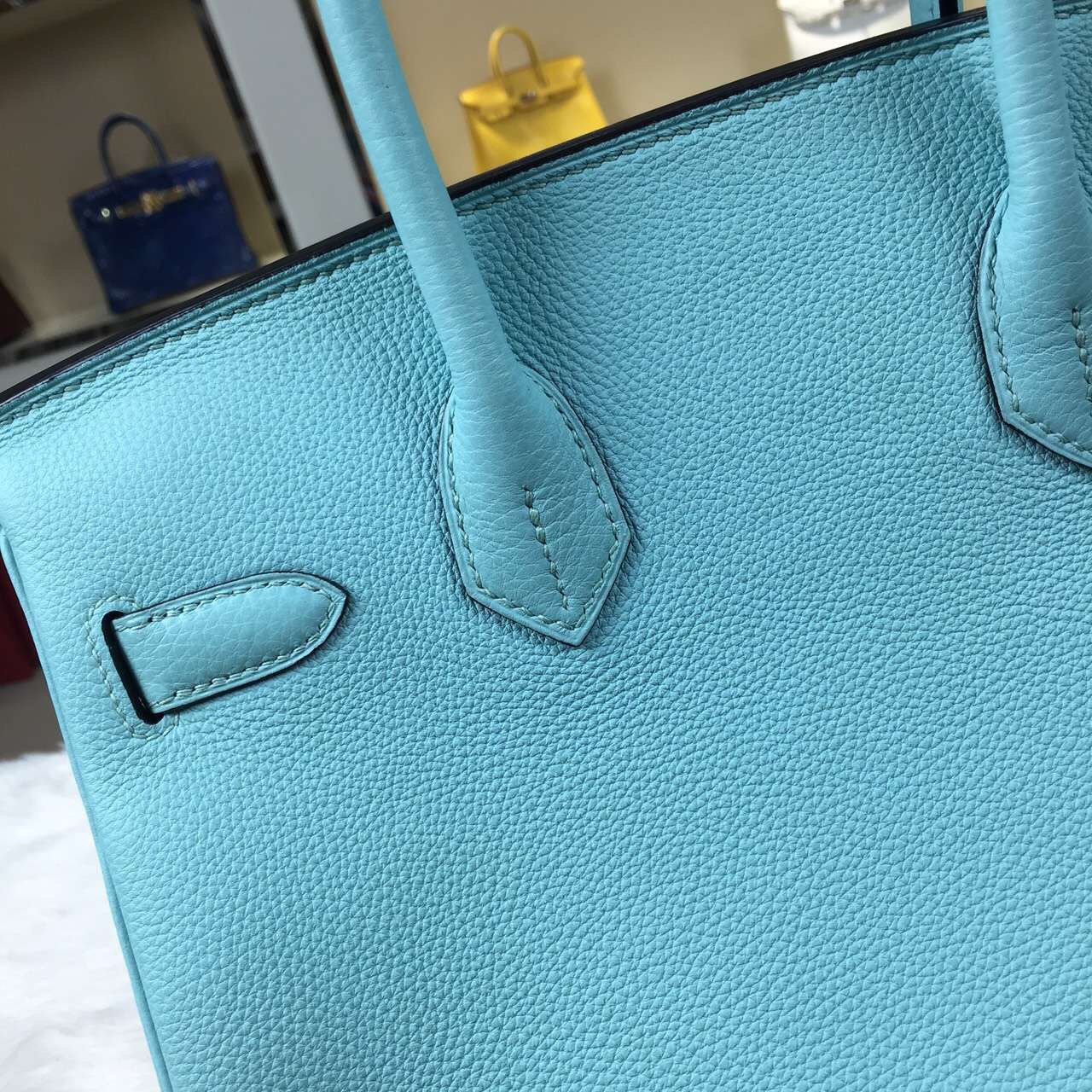Luxury Hermes 7B Turquoise Blue Birkin 30CM Togo Leather Gold Hardware