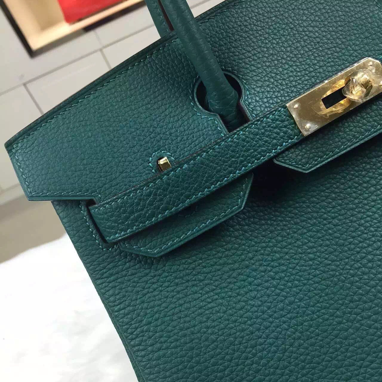 Online Shop Hermes Z6 Malachite Green Original Togo Leather Birkin Bag 30CM