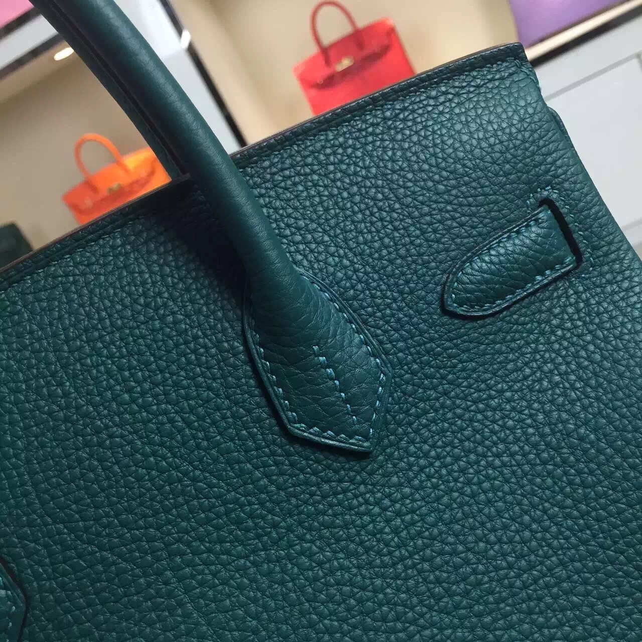 Online Shop Hermes Z6 Malachite Green Original Togo Leather Birkin Bag 30CM