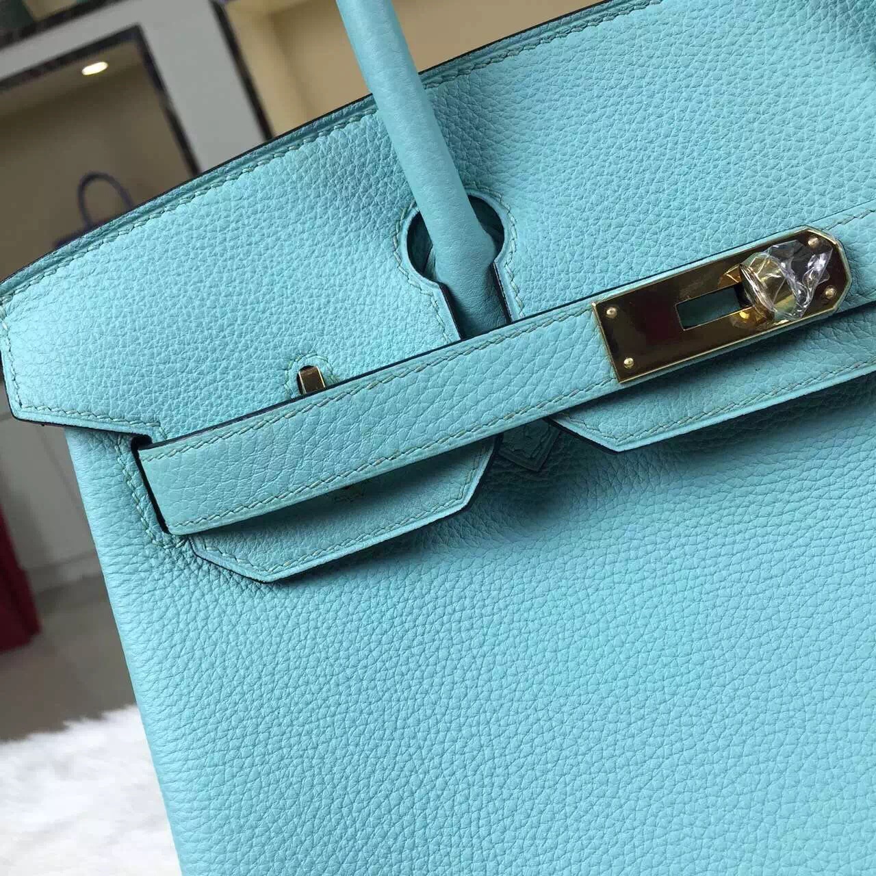 Vip Customized Hermes Togo Leather Birkin Bag 30CM in 3P Lagon Blue