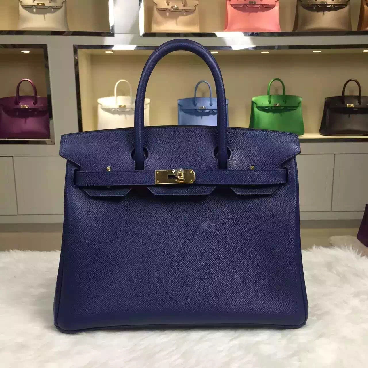 Online Shopping Hermes 7K Blue Saphir Epsom Leather Birkin Bag 30cm Silver Hardware