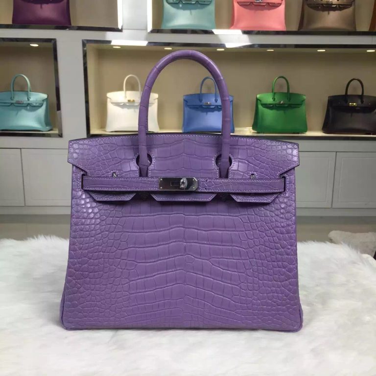 Custom-made Hermes Lavender Purple Crocodile Leather Birkin Bag  30cm Womens Tote Bag