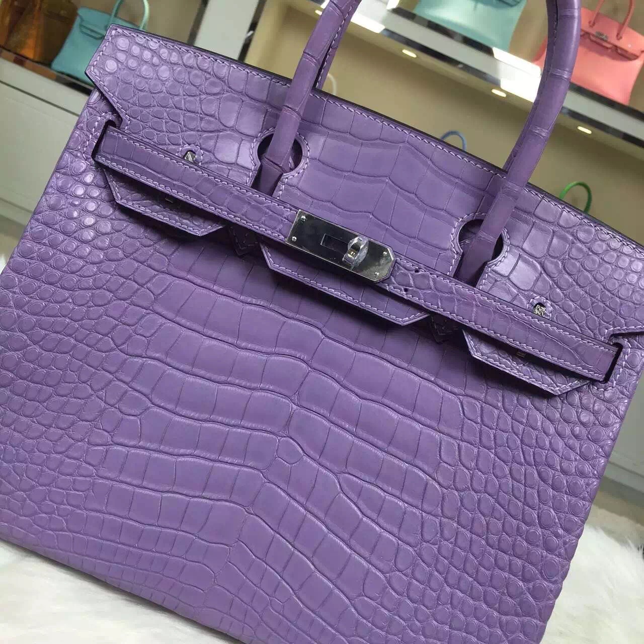 Custom-made Hermes Lavender Purple Crocodile Leather Birkin Bag 30cm Women&#8217;s Tote Bag