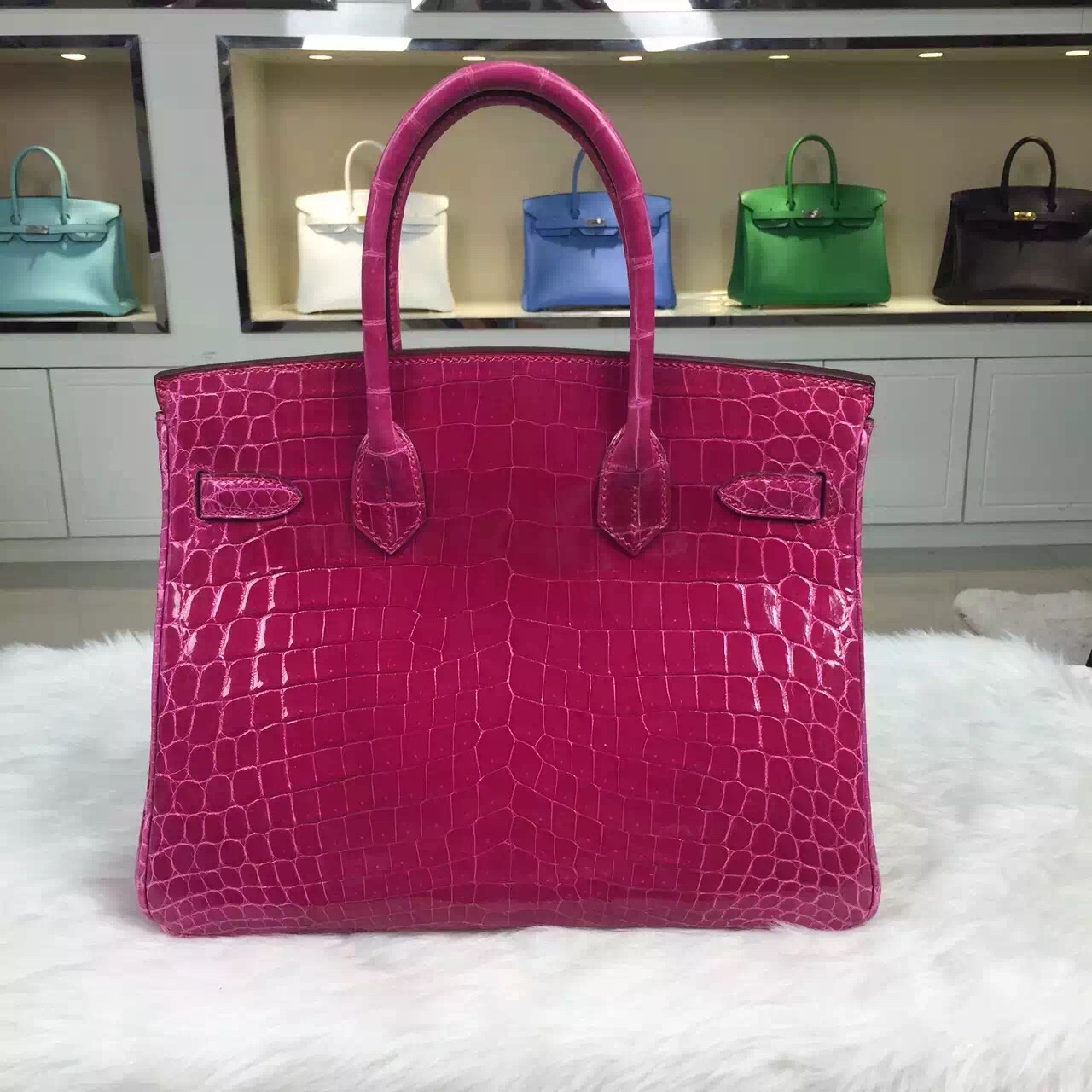 Wholesale Hermes Nicotious Crocodile Skin Birkin Bag 30CM in 5J Hot Pink