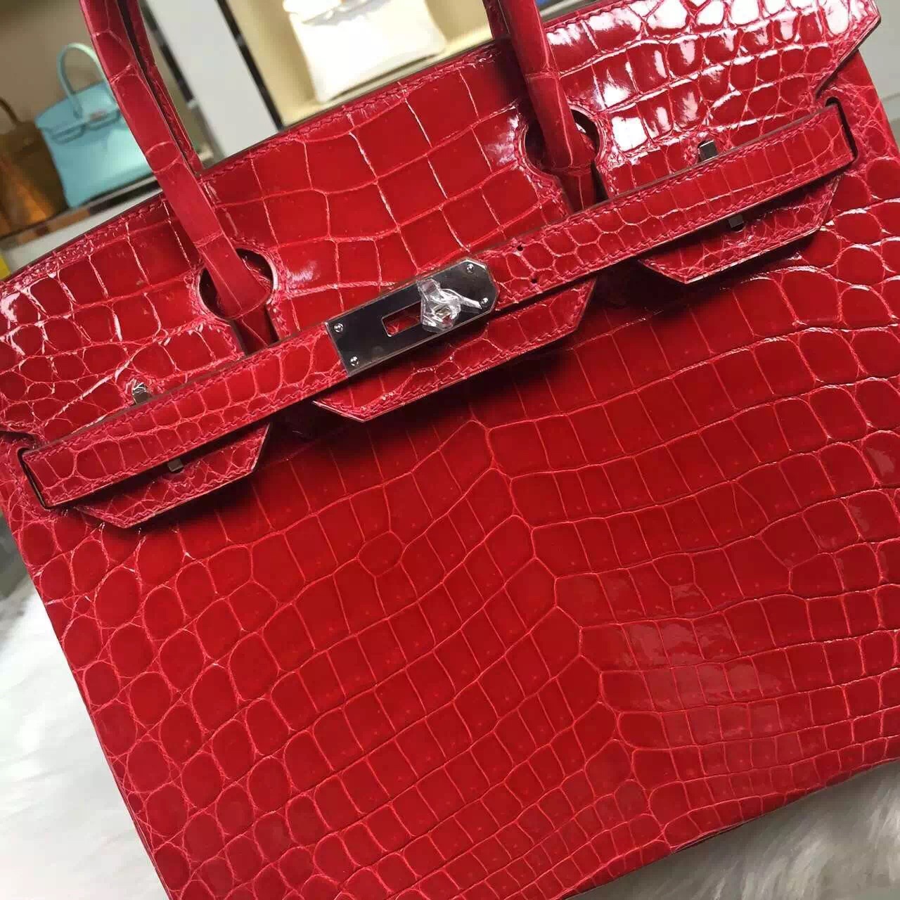 Hot Sale Hermes Ferrari Red Nicotious Crocodile Leather Birkin Bag 30CM Silver Hardware