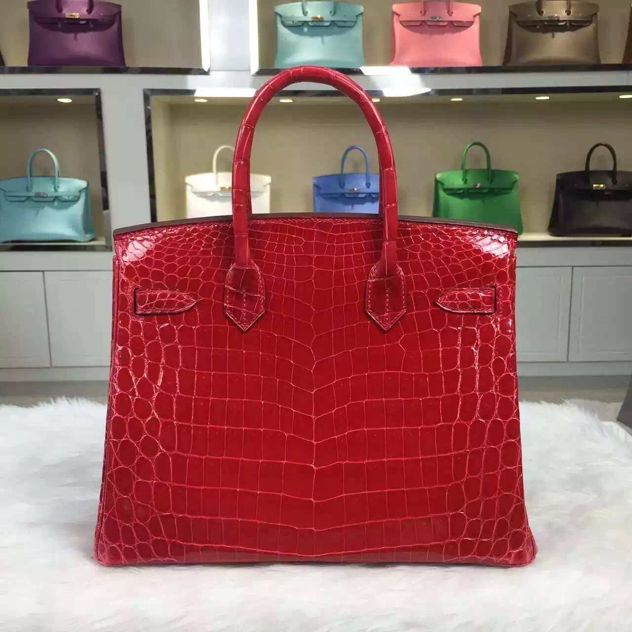 Hot Sale Hermes Ferrari Red Nicotious Crocodile Leather Birkin Bag 30CM Silver Hardware