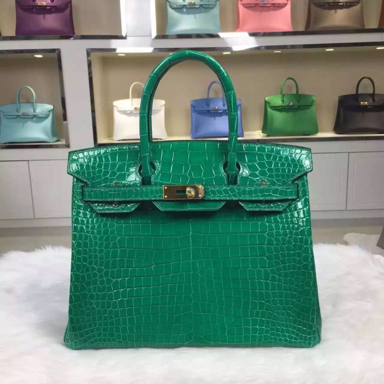 Hermes 6Q Emerald Green Porosus Crocodile Leather Birkin Bag  30CM