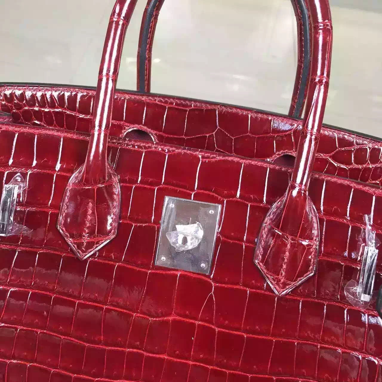 Discount Hermes Wine Red Original Porosus Crocodile Skin Birkin Bag 30cm