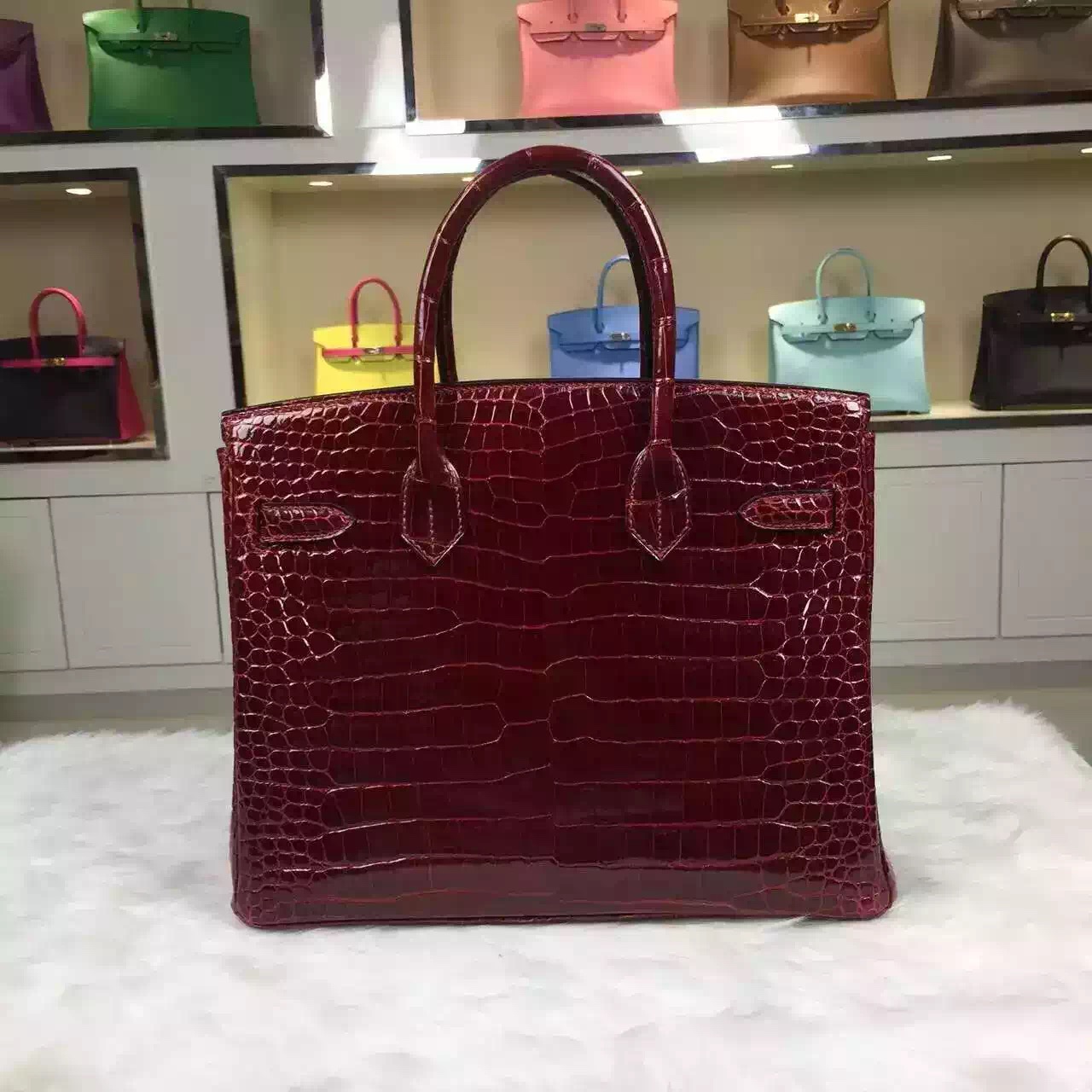 Discount Hermes Wine Red Original Porosus Crocodile Skin Birkin Bag 30cm