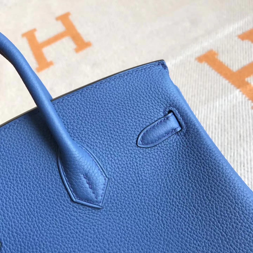 Luxury Hermes Togo Calfskin Leather Birkin Bag25CM in 7W Blue Izmir