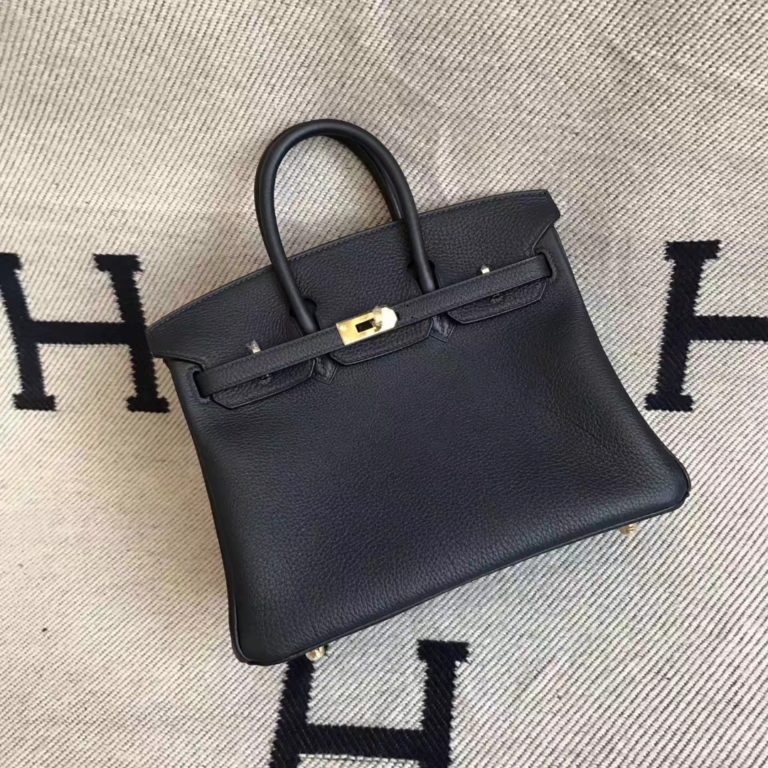 Hermes Togo Calfskin Birkin 25CM Tote Bag in CK89 Black Gold Hardware
