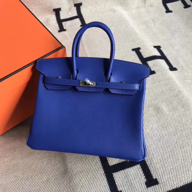 Hermes Birkin Bag 25CM in 7T Blue Electric Swift Calfskin Leather Silver Hardware