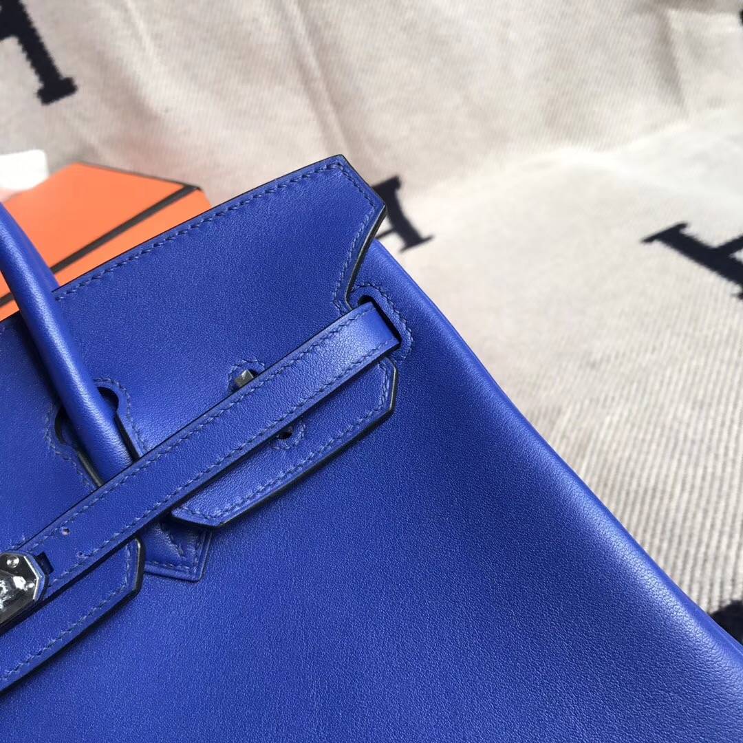 Noble Hermes Birkin Bag25CM in 7T Blue Electric Swift Calfskin Leather Silver Hardware
