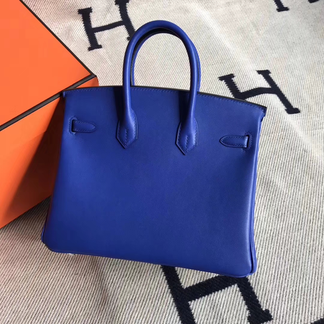 Noble Hermes Birkin Bag25CM in 7T Blue Electric Swift Calfskin Leather Silver Hardware