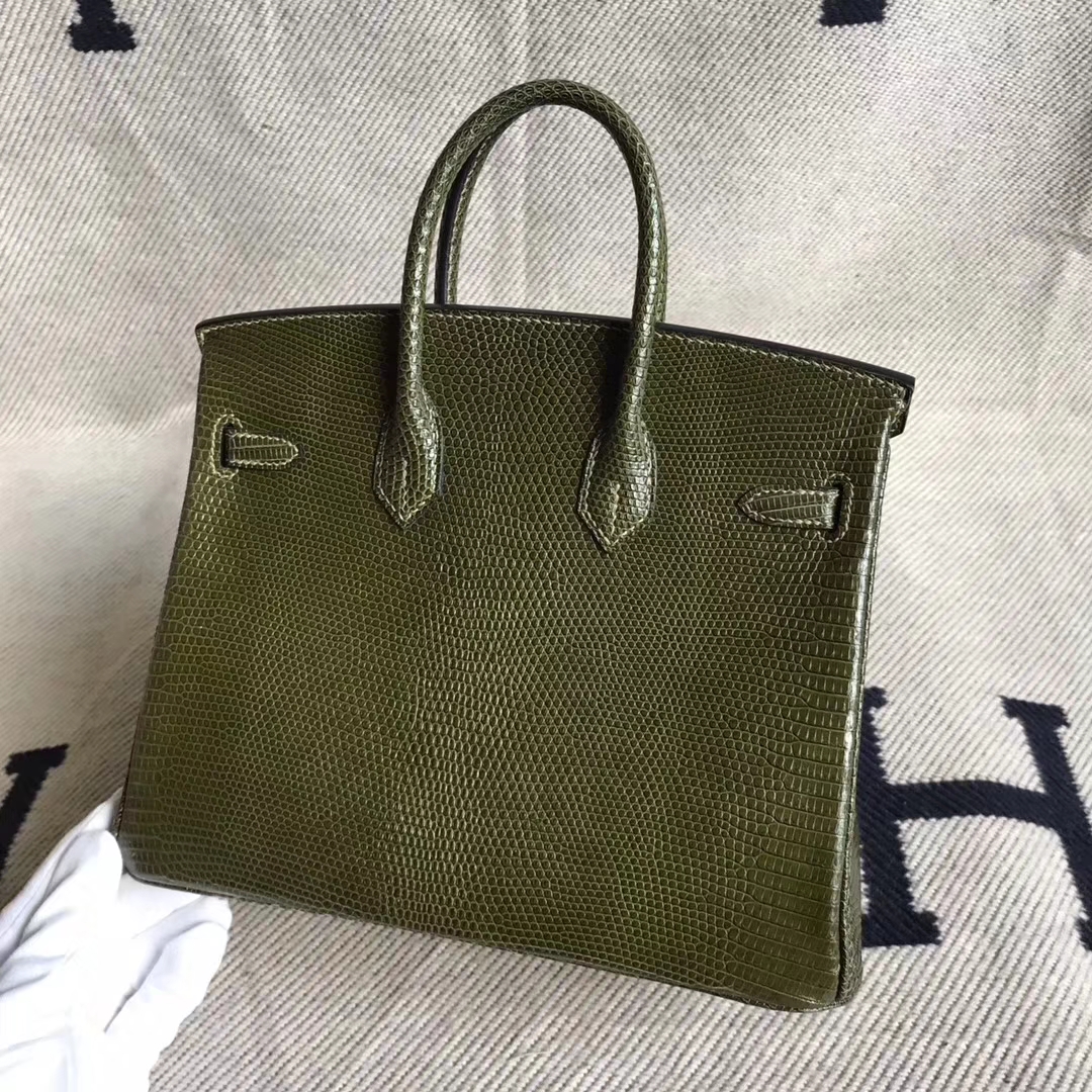 On Sale Hermes Lizard Skin Birkin25CM Bag in V6 Olive Green Silver Hardware