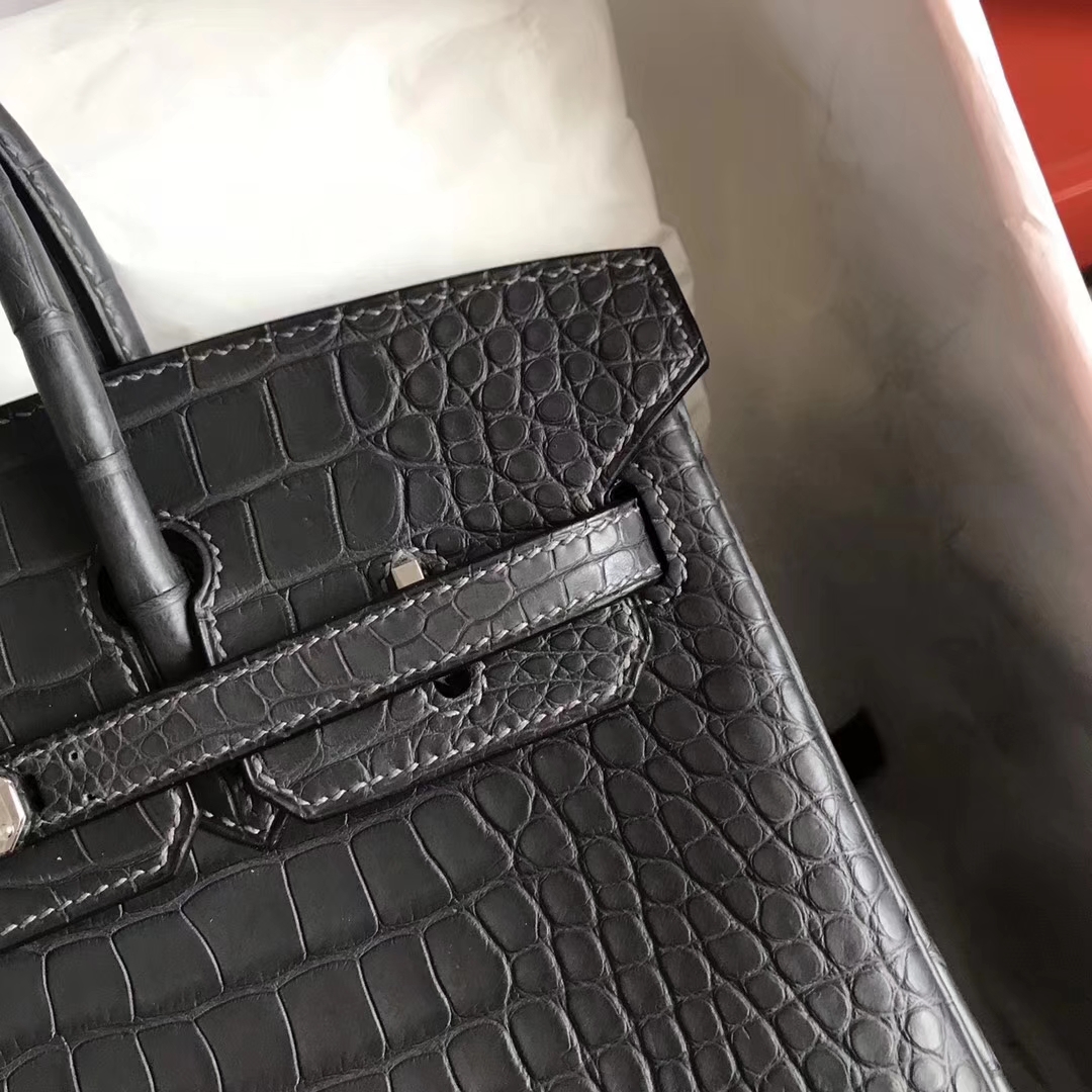 Wholesale Hermes 88 Graphite Grey Matt Crocodile Leather Birkin25CM Bag