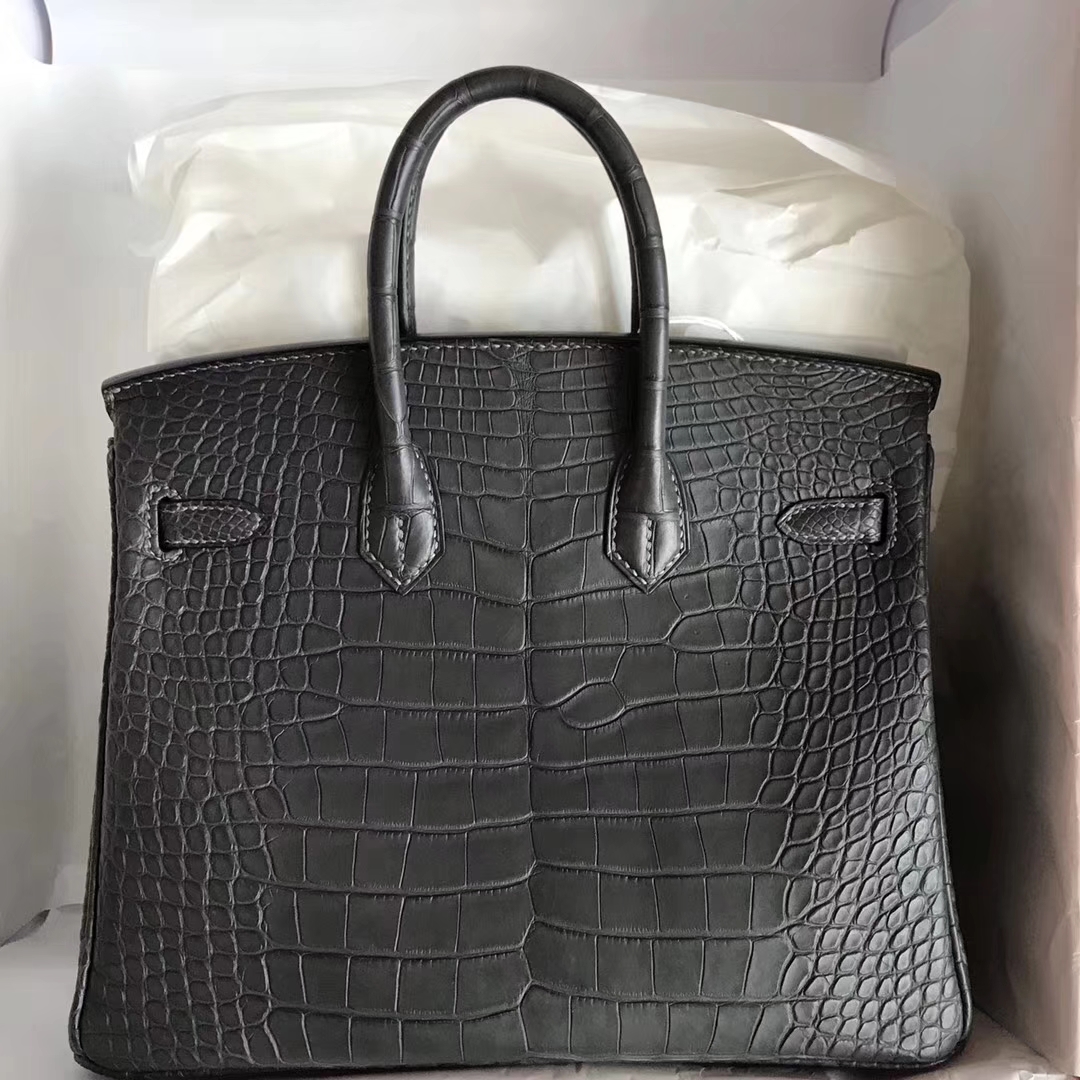 Wholesale Hermes 88 Graphite Grey Matt Crocodile Leather Birkin25CM Bag