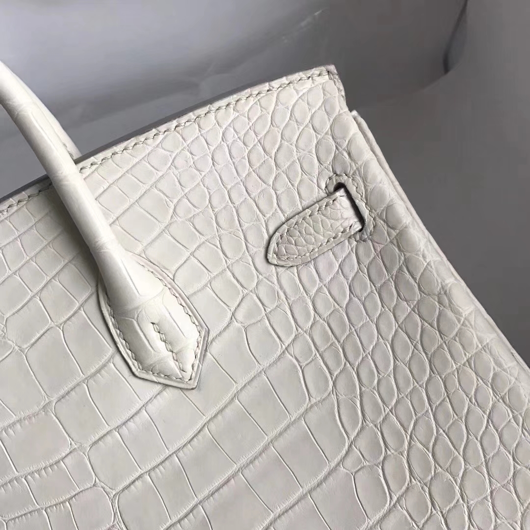 New Arrival Hermes 8L Beton White Matt Crocodile Leather Birkin25CM Bag
