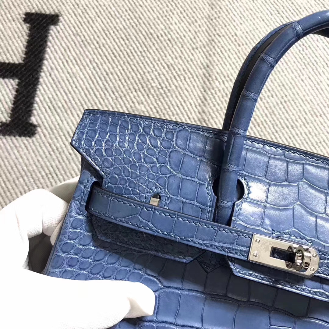 New Arrival Hermes Blue Jean Alligator Crocodile Leather Birkin25CM Bag