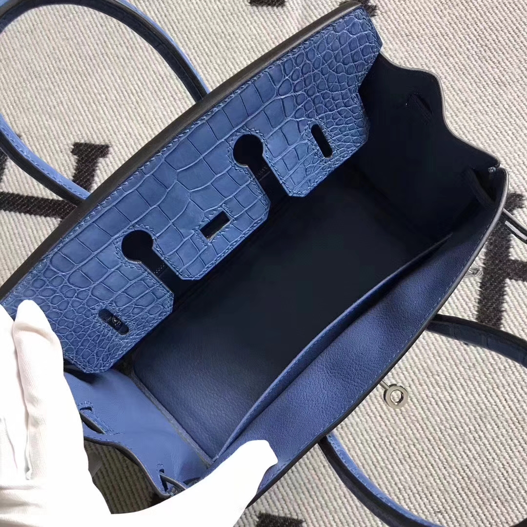 New Arrival Hermes Blue Jean Alligator Crocodile Leather Birkin25CM Bag