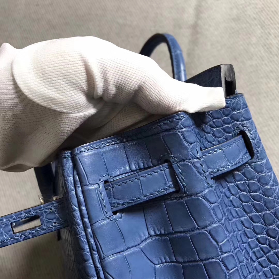 New Arrival Hermes Blue Jean Alligator Crocodile Leather Birkin25CM Bag