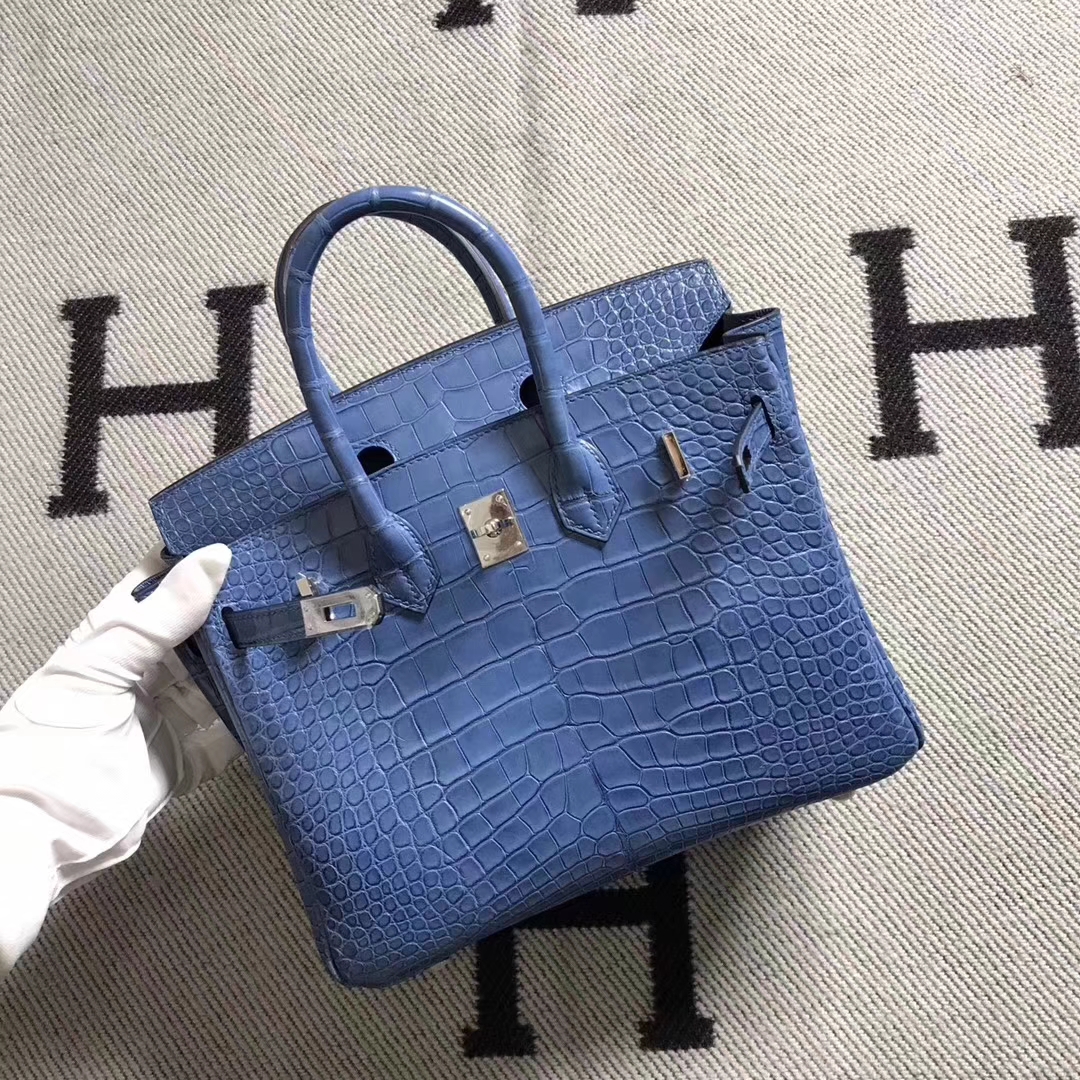 New Arrival Hermes Blue Jean Alligator Crocodile Leather Birkin25CM Bag