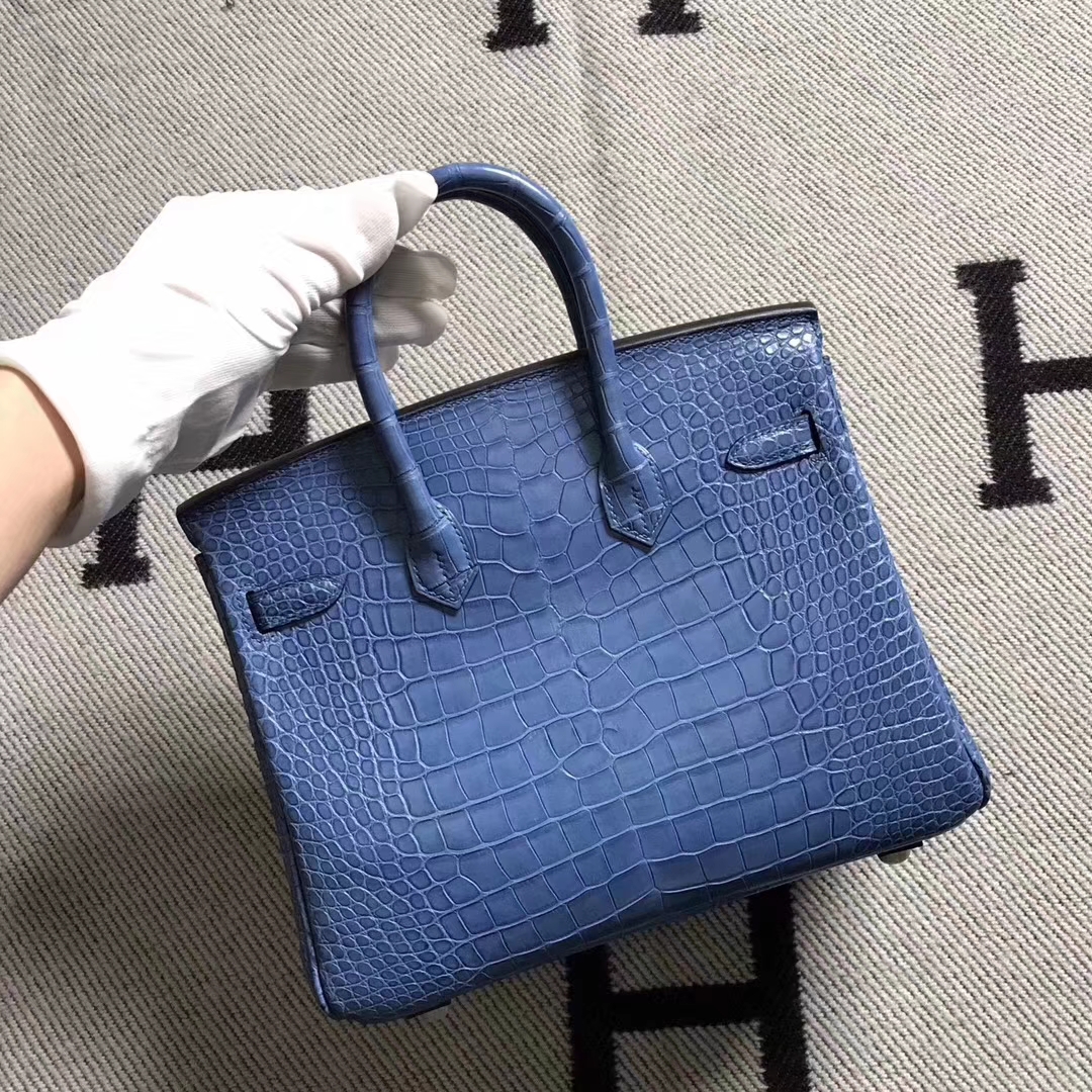 New Arrival Hermes Blue Jean Alligator Crocodile Leather Birkin25CM Bag