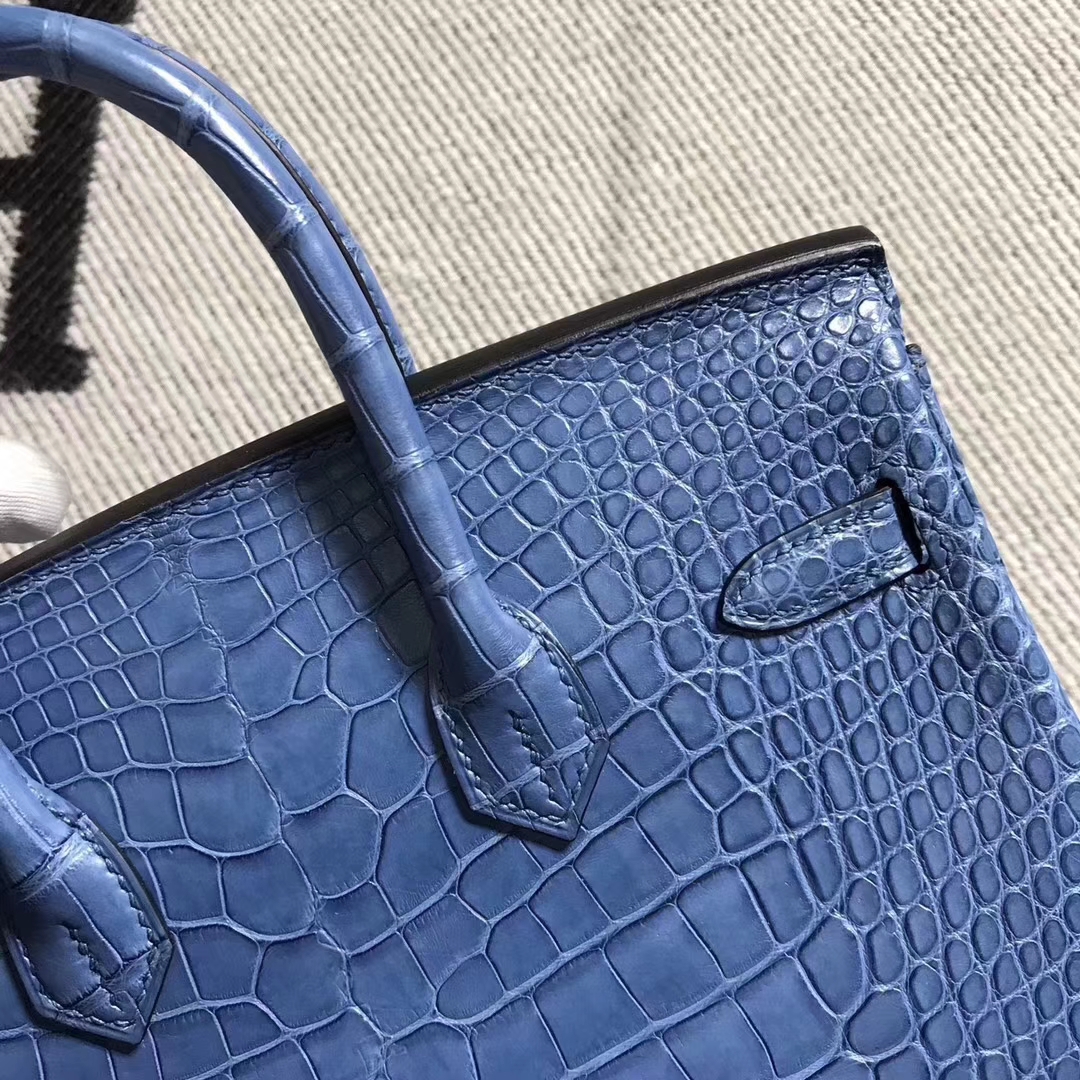 New Arrival Hermes Blue Jean Alligator Crocodile Leather Birkin25CM Bag