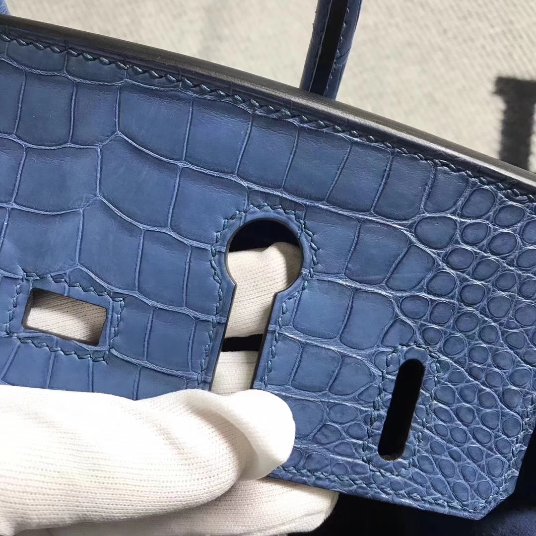 New Arrival Hermes Blue Jean Alligator Crocodile Leather Birkin25CM Bag