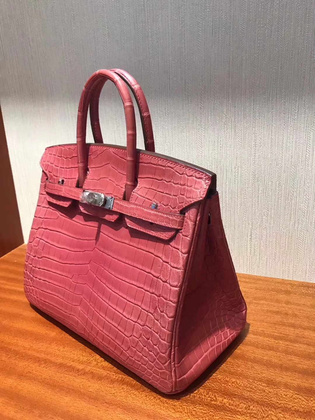 On Sale Hermes A5 Bougainvillier Red Crocodile Matt Birkin25CM Bag Silver Hardware