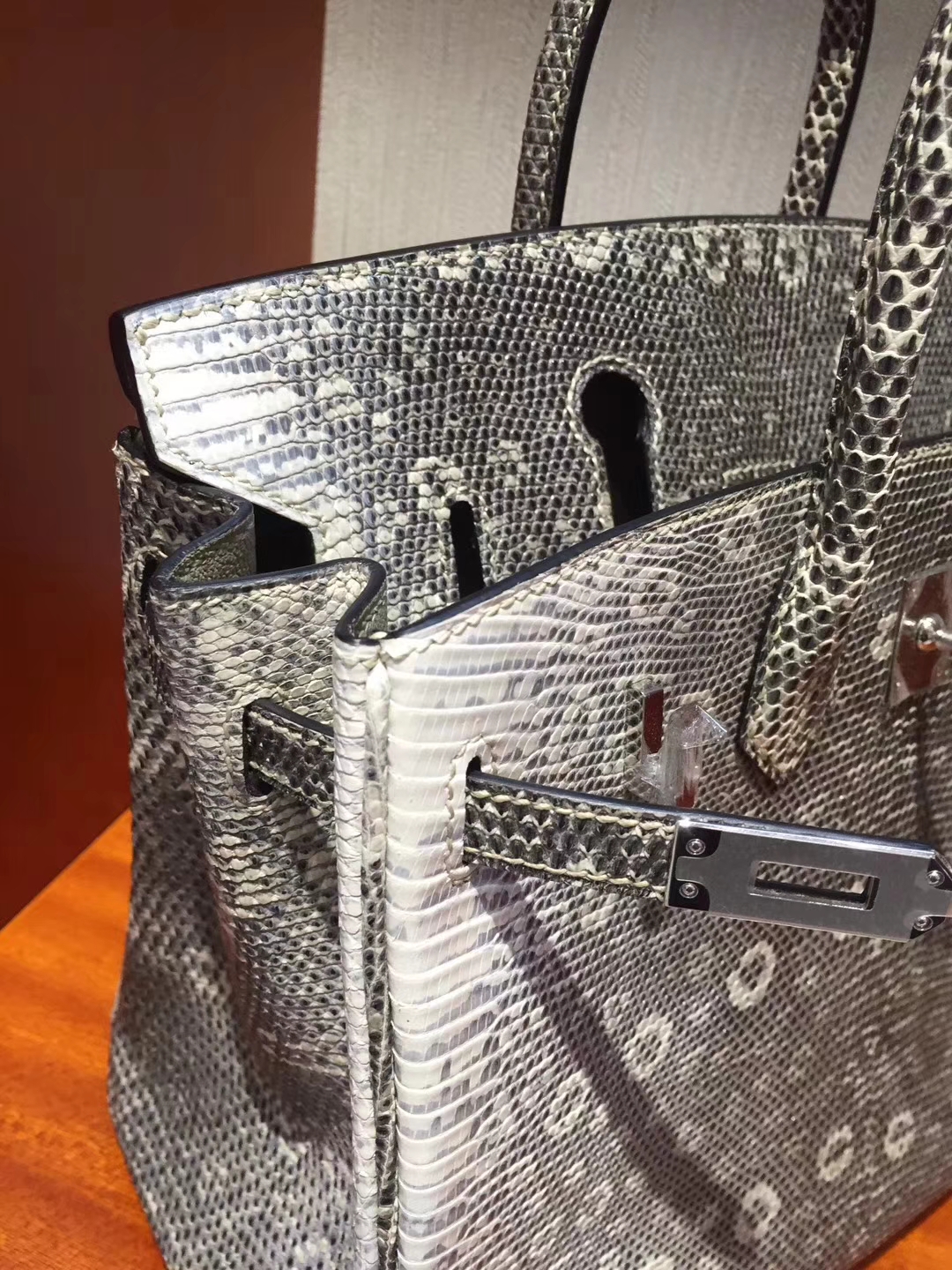 Discount Hermes 01 Original Color Lizard Skin Birkin Bag25CM Silver Hardware