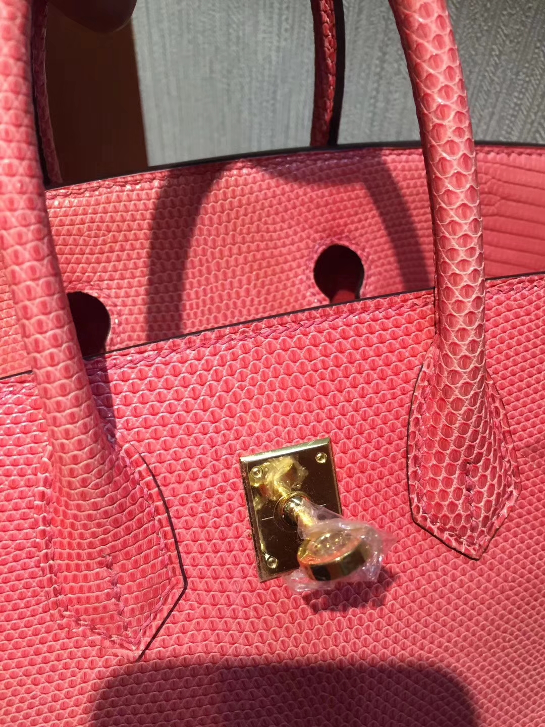 On Sale Hermes 8W Rose Lipstick Lizard Skin Birkin25CM Bag Gold Hardware