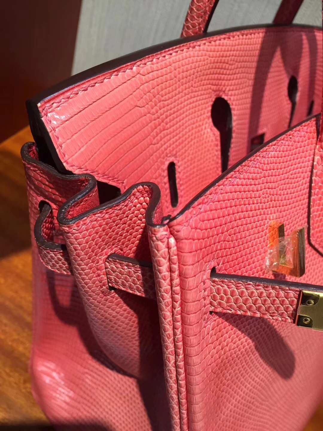 On Sale Hermes 8W Rose Lipstick Lizard Skin Birkin25CM Bag Gold Hardware