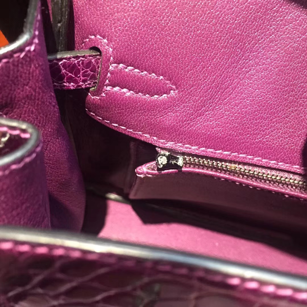 Wholesale Hermes Grape Purple Shiny Crocodile Leather Birkin Bag25CM