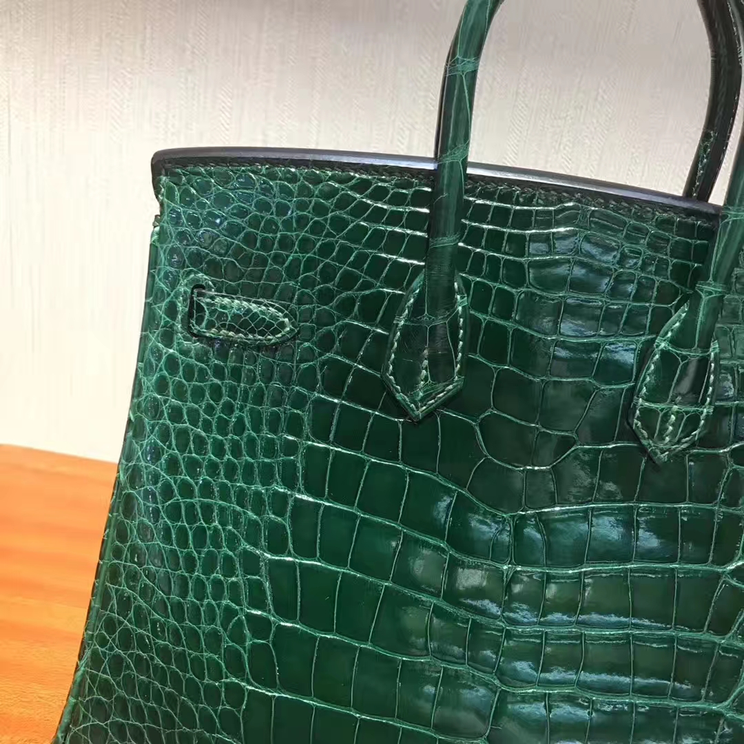 Hermes CK67 Vert Fonce Shiny Crocodile Leather Birkin Bag25CM Gold Hardware