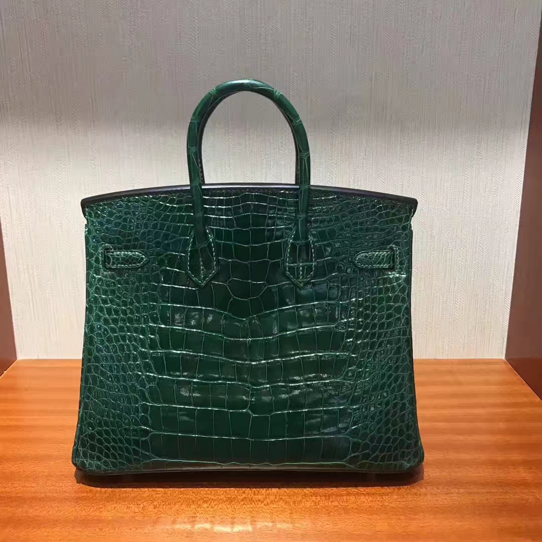 Hermes CK67 Vert Fonce Shiny Crocodile Leather Birkin Bag25CM Gold Hardware