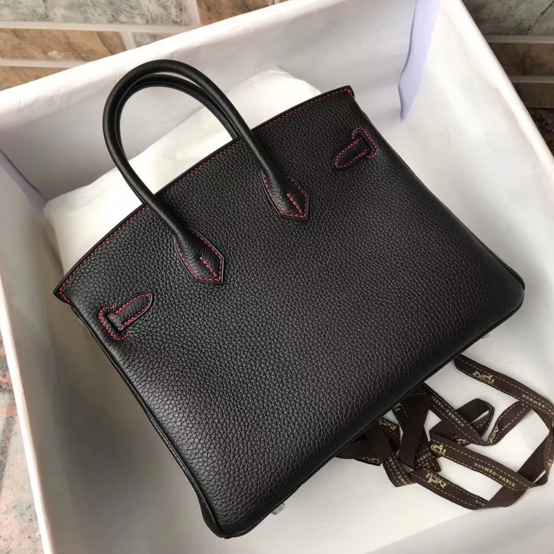 Luxury Hermes CK89 Black/Q5 Rouge Casaque Togo Calfskin Birkin25CM Bag
