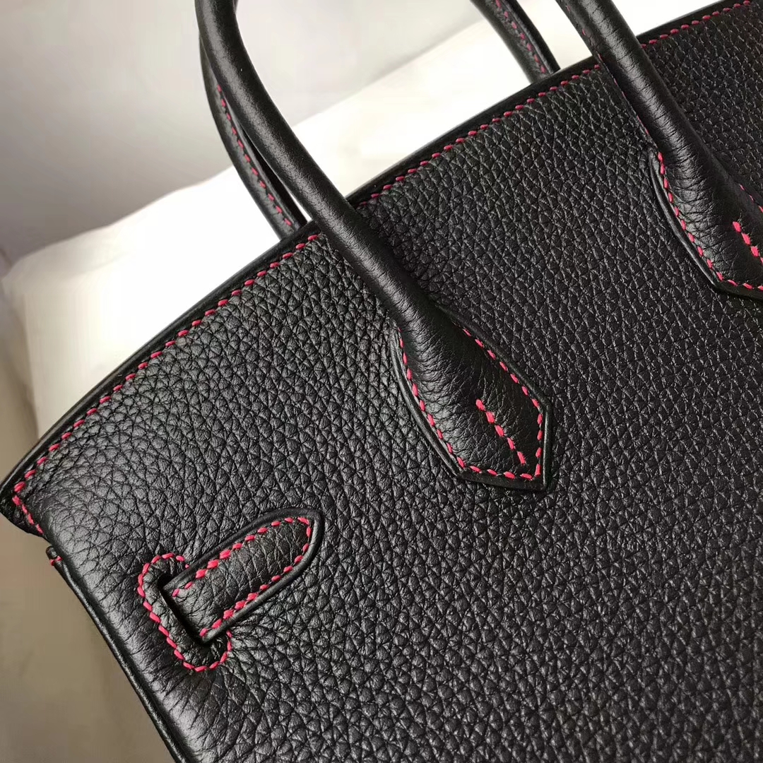 Luxury Hermes CK89 Black/Q5 Rouge Casaque Togo Calfskin Birkin25CM Bag