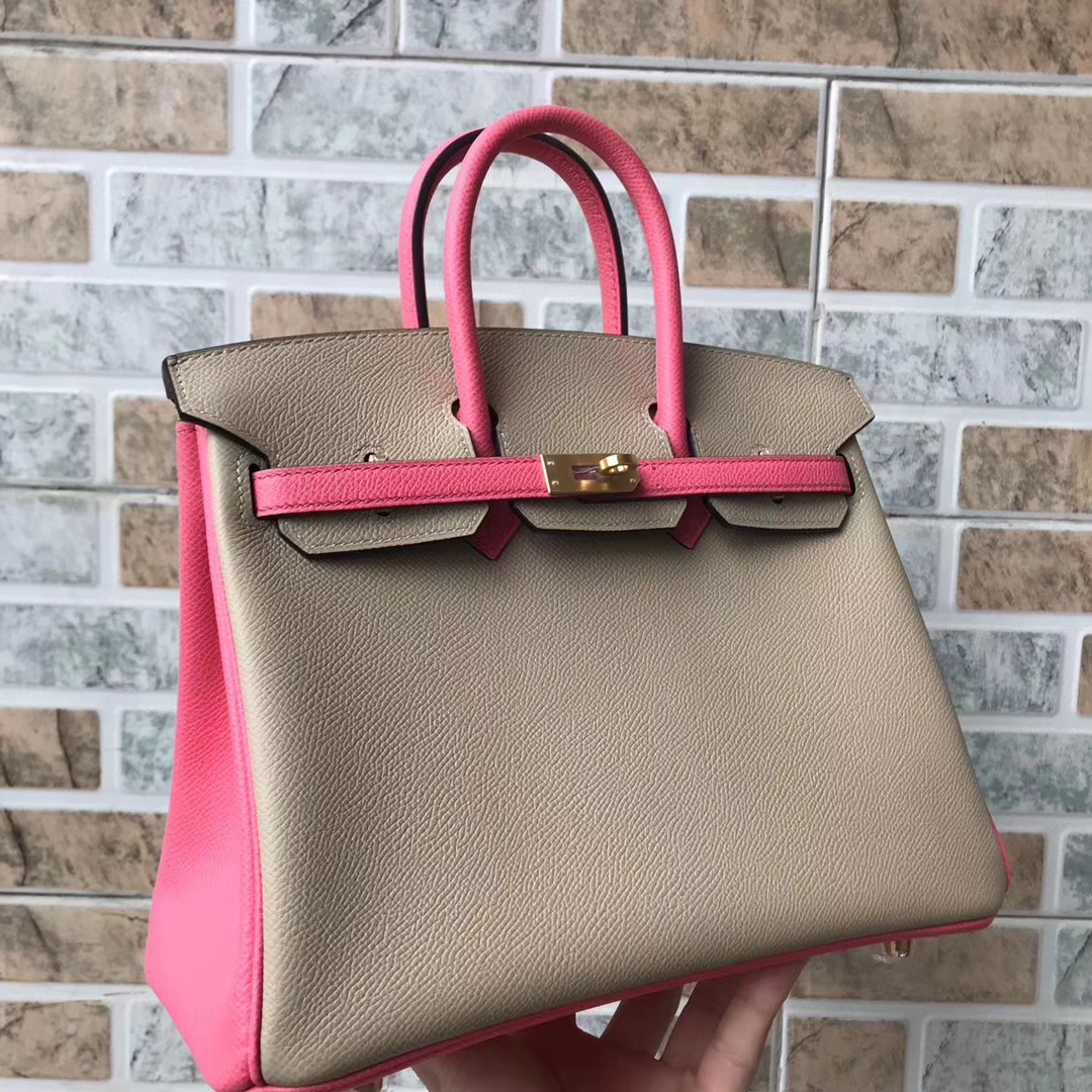 Noble Hermes S2 Trench Grey & 8W Rose Lipstick Inner Epsom Calfskin Birkin Bag25CM