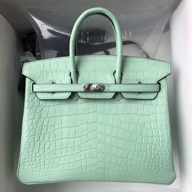 Hermes Alligator Matt Crocodile Birkin Bag 25CM in 6U Mint Green