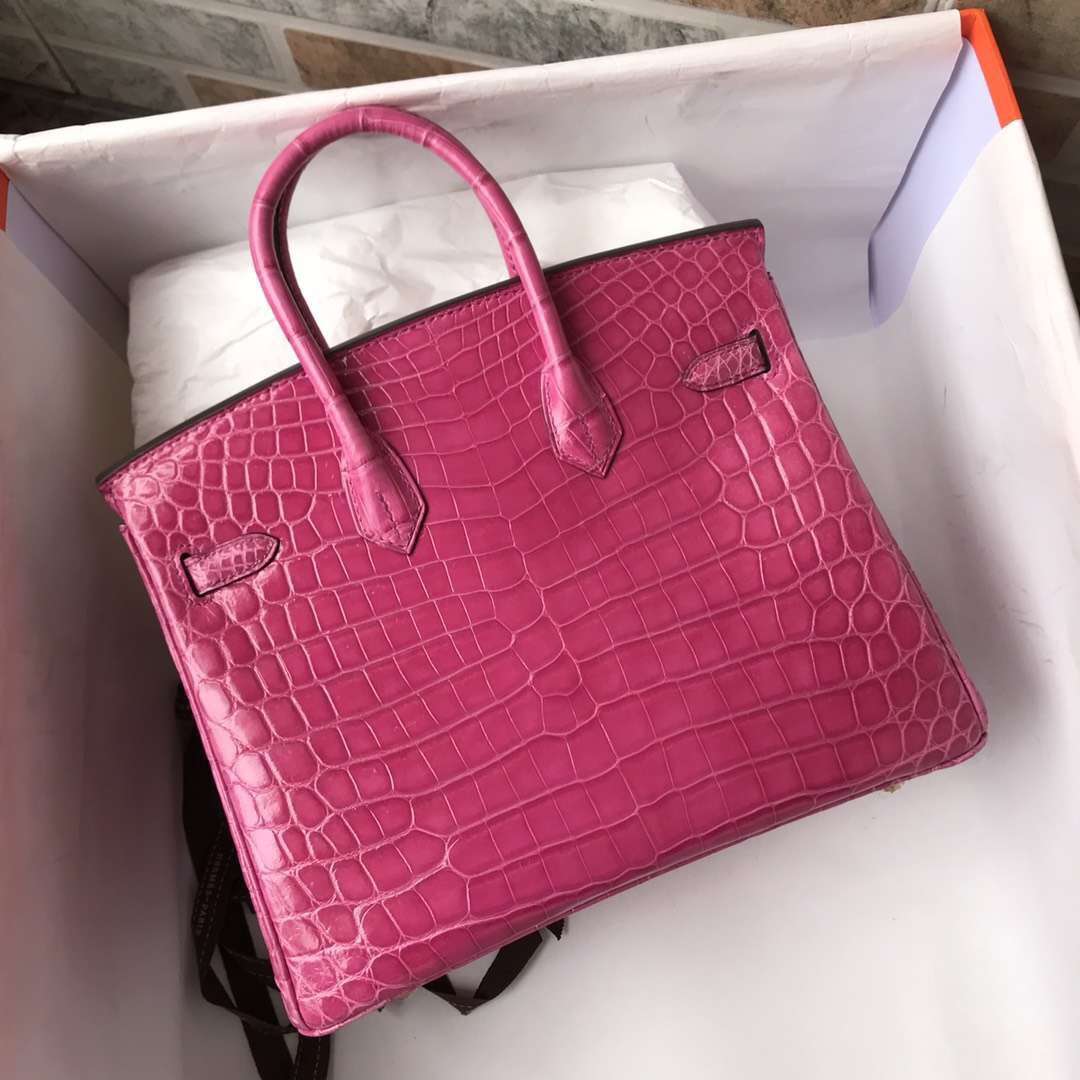 Pretty Hermes 5J Peach Pink Shiny Crocodile Leather Birkin Bag25cm Gold Hardware