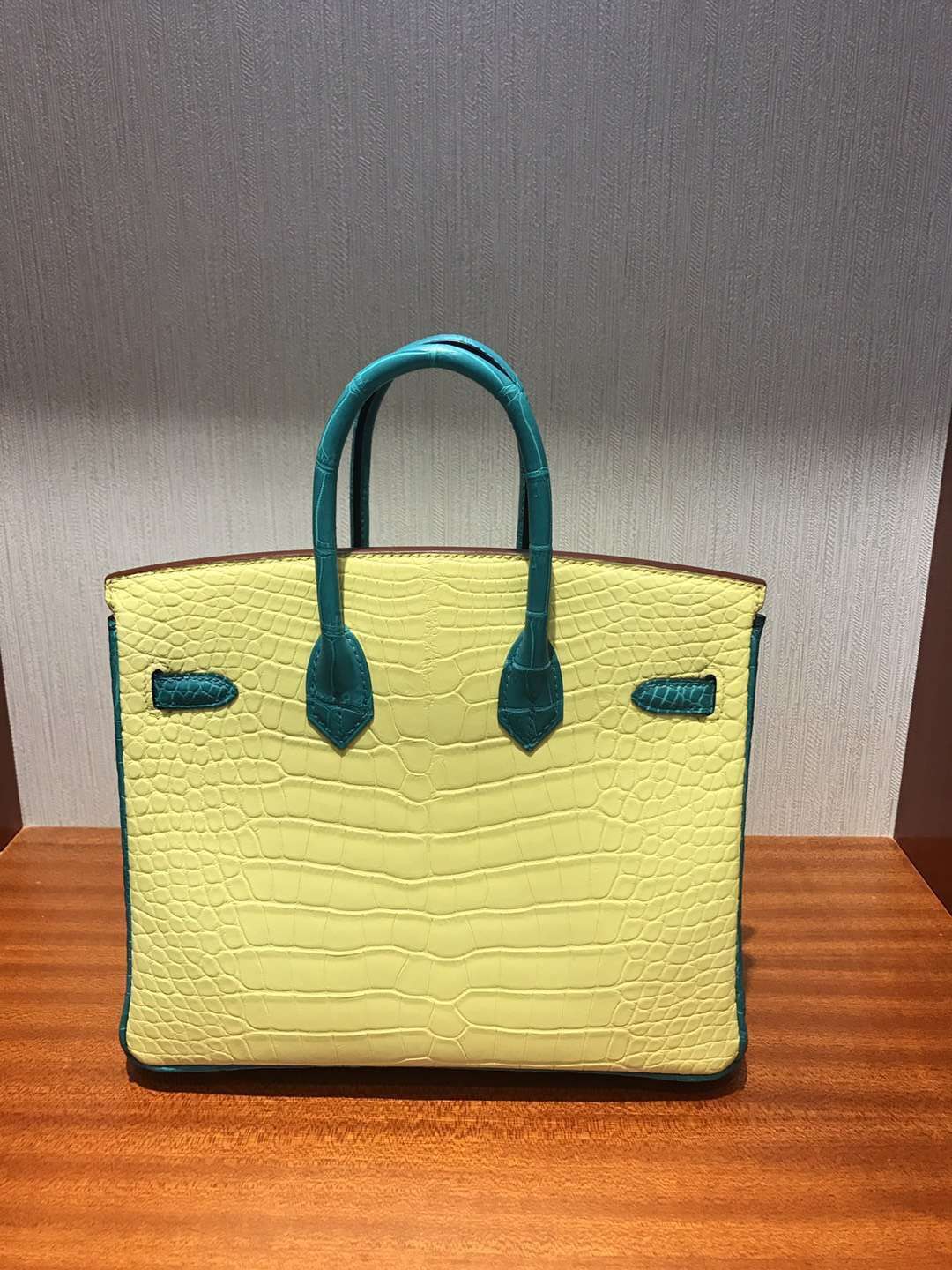Hermes C9 Soupre Yellow/7F Blue Paon Alligator Matt Crocodile Birkin25CM Bag