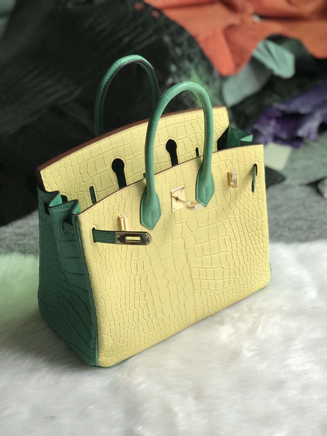 Wholesale Hermes Birkin Bag25CM Mimosa/Bamboo Green Alligator Matt Crocodile