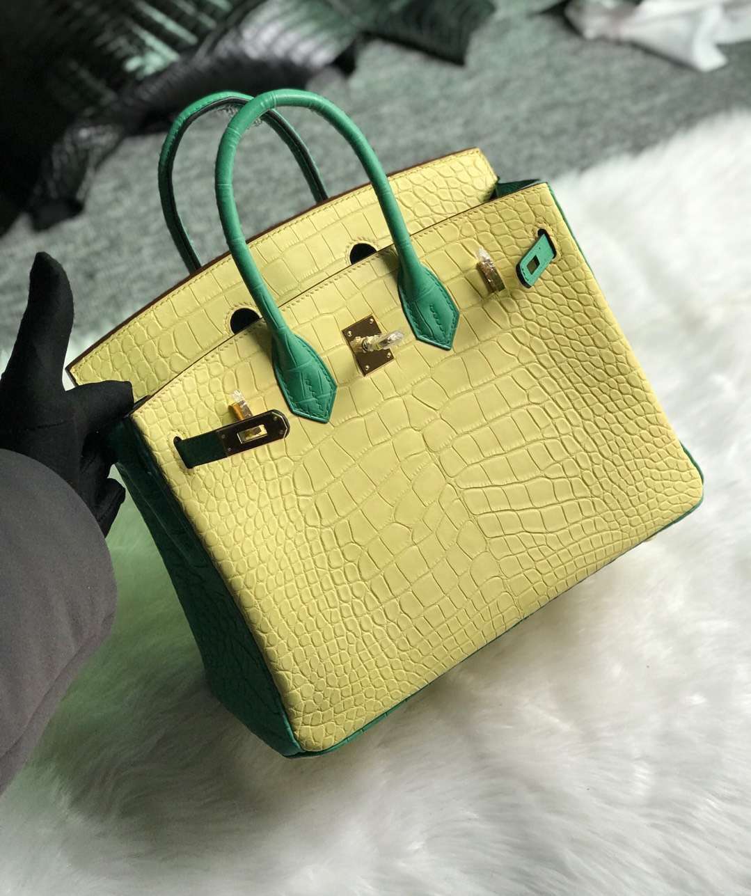 Wholesale Hermes Birkin Bag25CM Mimosa/Bamboo Green Alligator Matt Crocodile